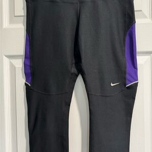 Nike Women's Black Leggings with Purple Accents